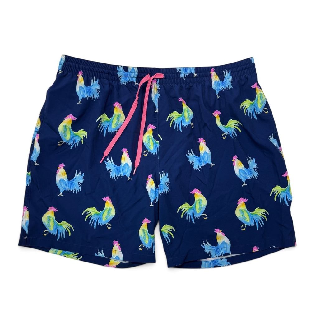 Chubbies Mens 3XL Swim Trunks Navy Blue Rooster Print 7 Inch Inseam Mesh Lined